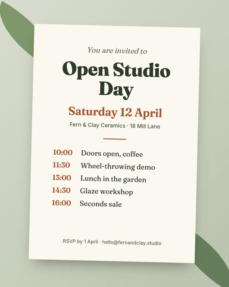 Open studio day invitation, Before