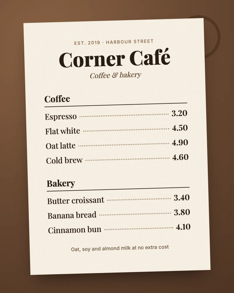 Printed café menu, Before